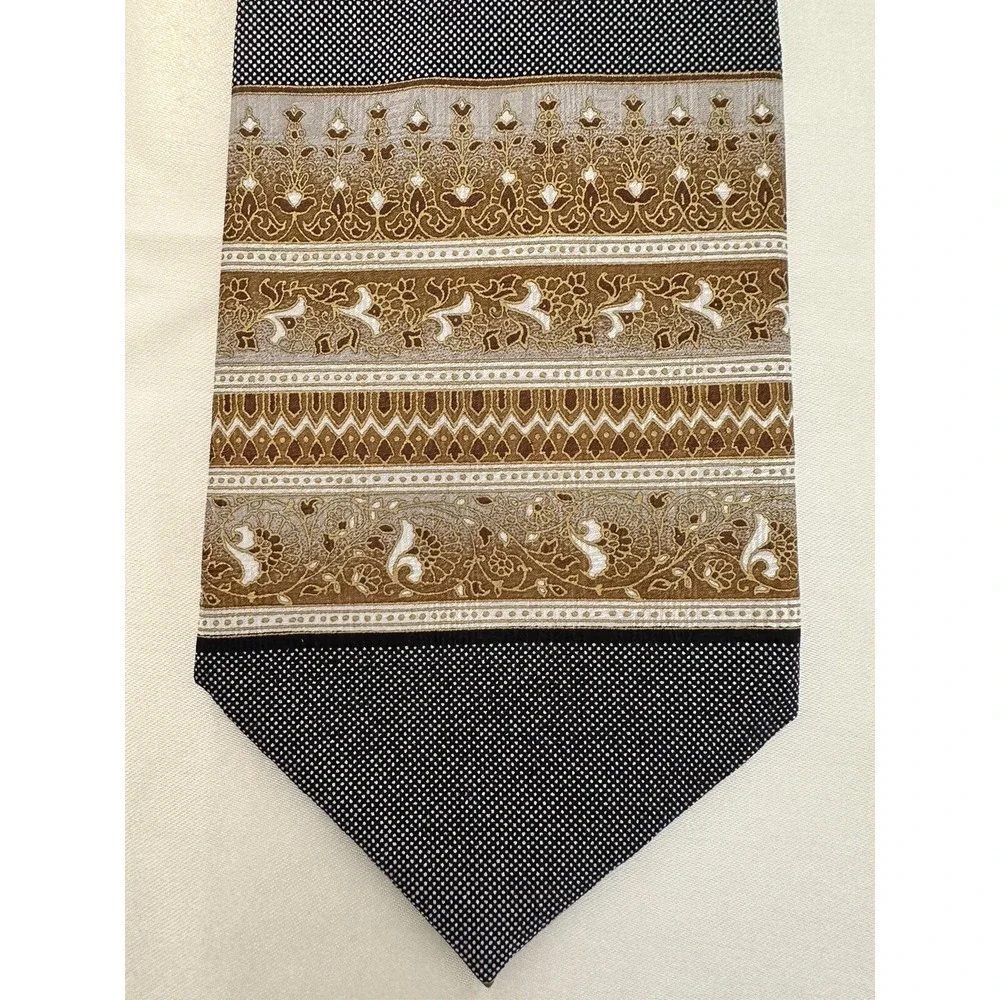 EMILIO PONTI NECKTIE TIE BLACK BROWN GOLD 4 X 58
